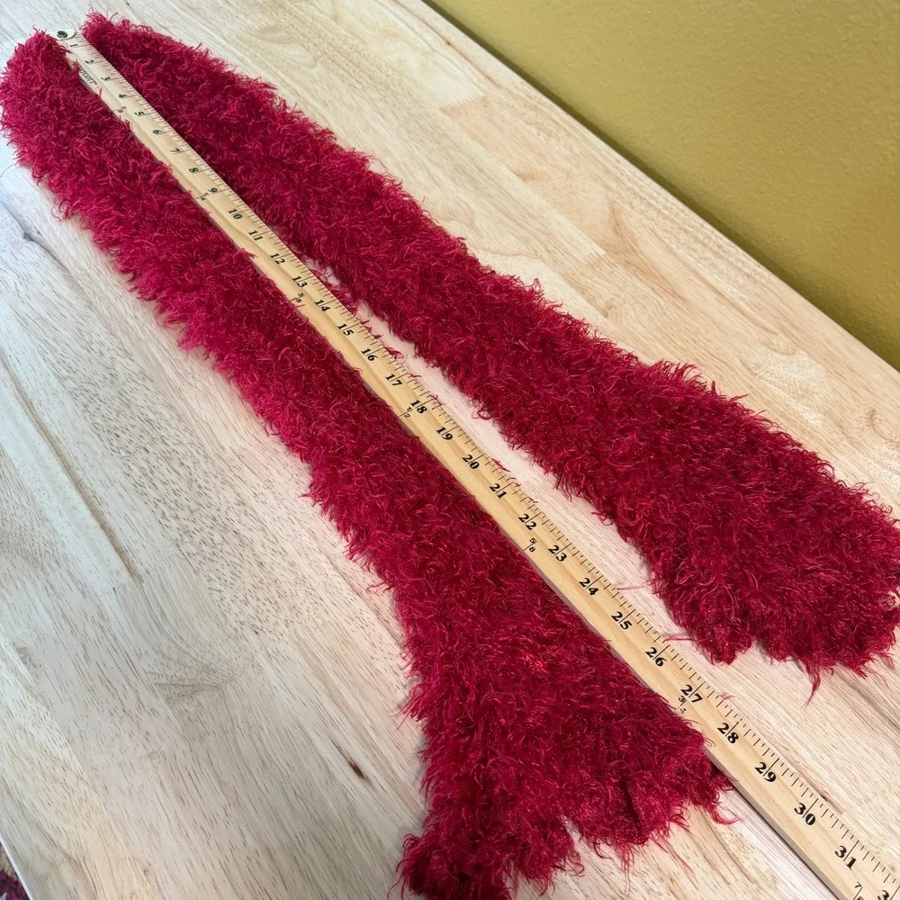 Y2K Fuzzy Fluffy Eyelash Knit Tube Scarf Fairy Whimsy Grunge Red